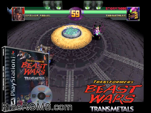 Transformers - Beast Wars - Transmetals PSX game showing 3D box cover and gameplay screenshot
