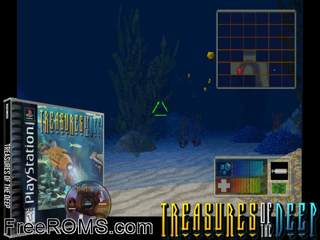 Treasures Of The Deep PSX game showing 3D box cover and gameplay screenshot