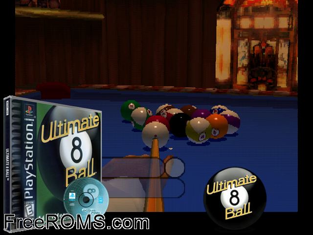 Ultimate 8 Ball PSX game showing 3D box cover and gameplay screenshot
