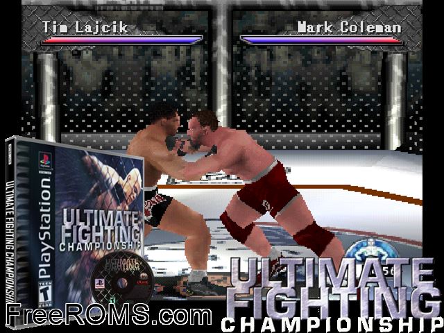 Ultimate Fighting Championship PSX game showing 3D box cover and gameplay screenshot