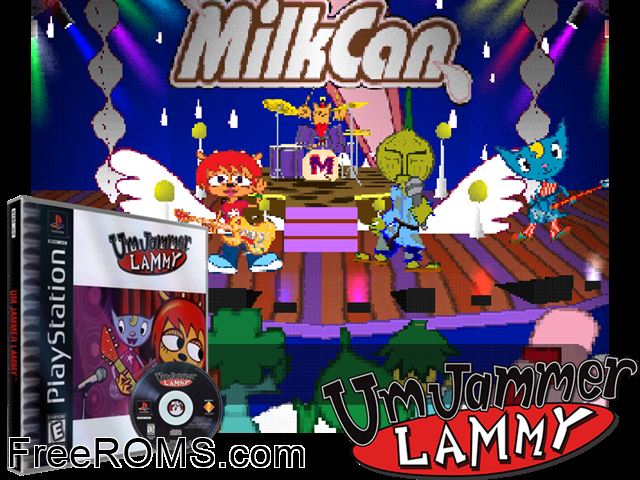 Um Jammer Lammy PSX game showing 3D box cover and gameplay screenshot