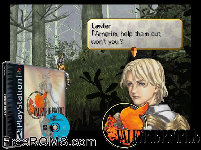 Valkyrie Profile (Disc 1) PSX game showing 3D box cover and gameplay screenshot