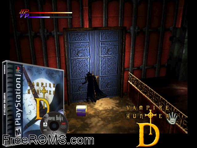 Vampire Hunter D PSX game showing 3D box cover and gameplay screenshot