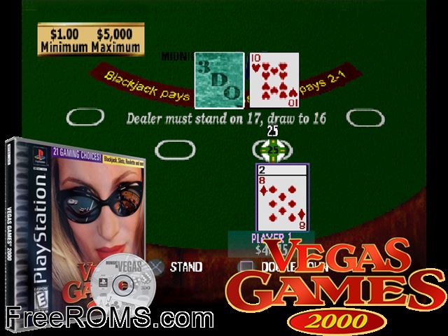 Vegas Games 2000 PSX game showing 3D box cover and gameplay screenshot