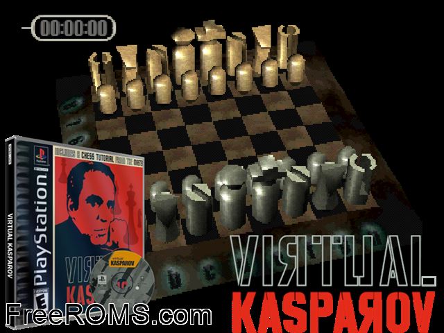 Virtual Kasparov PSX game showing 3D box cover and gameplay screenshot