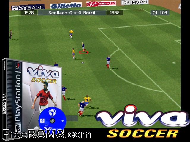 VIVA Soccer PSX game showing 3D box cover and gameplay screenshot