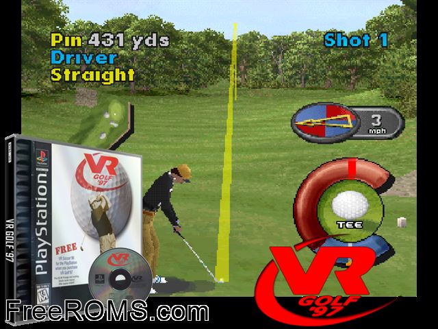 VR Golf 97 PSX game showing 3D box cover and gameplay screenshot