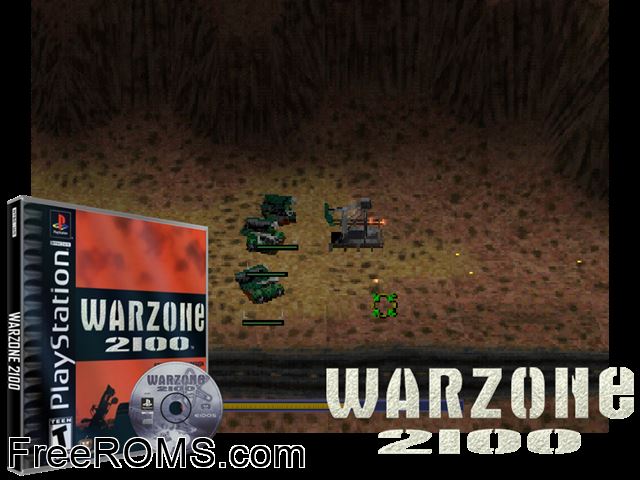Warzone 2100 PSX game showing 3D box cover and gameplay screenshot
