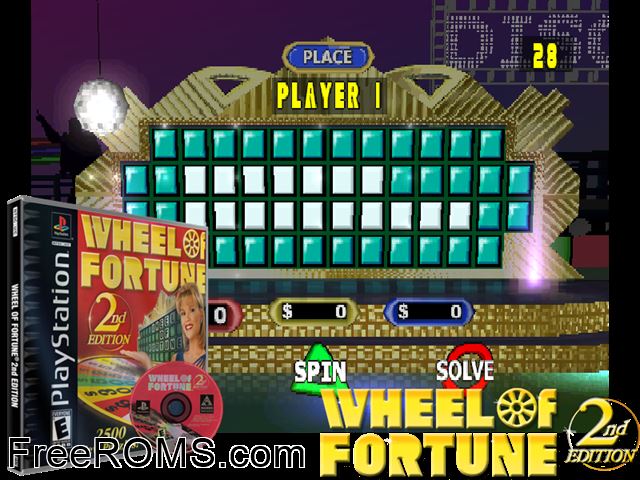 Wheel Of Fortune - 2nd Edition PSX game showing 3D box cover and gameplay screenshot