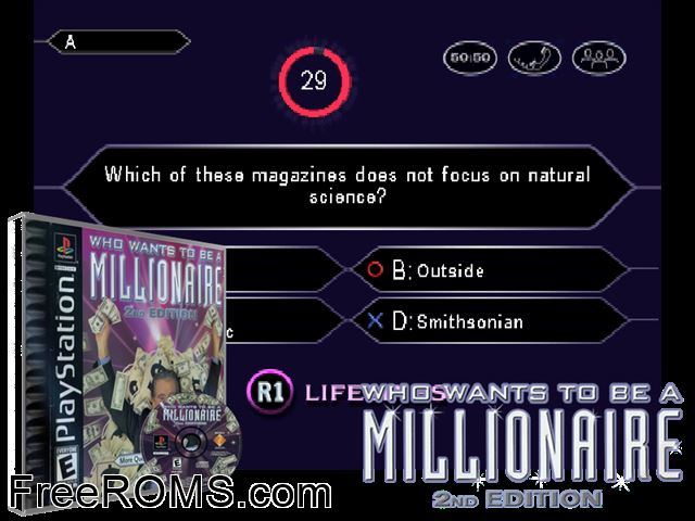 Who Wants To Be A Millionaire - 2nd Edition PSX game showing 3D box cover and gameplay screenshot