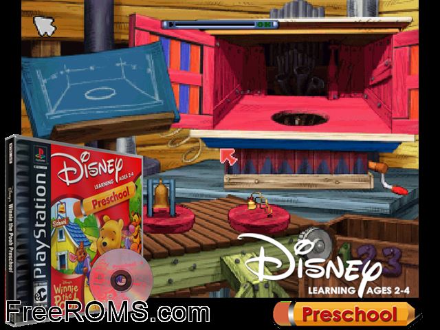 Winnie the Pooh - Preschool PSX game showing 3D box cover and gameplay screenshot