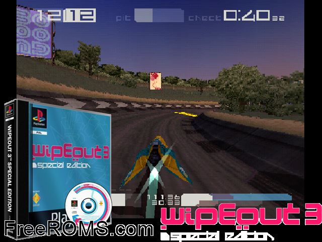 WipEout 3 PSX game showing 3D box cover and gameplay screenshot