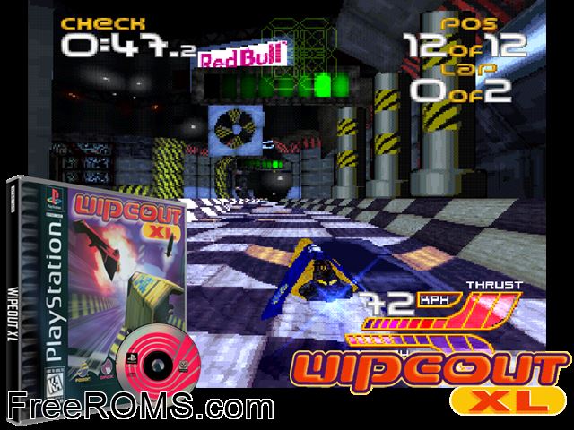 WipEout XL PSX game showing 3D box cover and gameplay screenshot