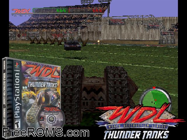 World Destruction League - Thunder Tanks PSX game showing 3D box cover and gameplay screenshot