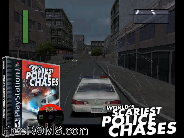 Worlds Scariest Police Chases PSX game showing 3D box cover and gameplay screenshot