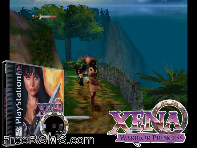 Xena - Warrior Princess PSX game showing 3D box cover and gameplay screenshot