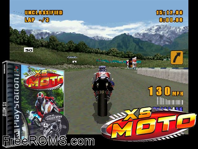 XS Moto PSX game showing 3D box cover and gameplay screenshot