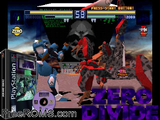 Zero Divide PSX game showing 3D box cover and gameplay screenshot