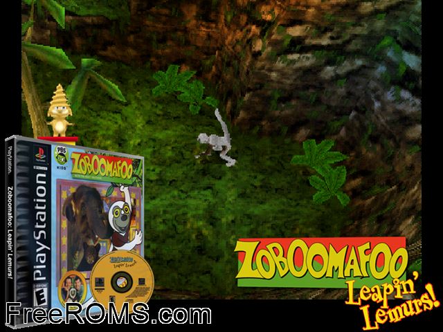Zoboomafoo - Leapin Lemurs! PSX game showing 3D box cover and gameplay screenshot