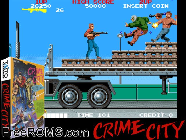 Crime City Raine game showing 3D box cover and gameplay screenshot