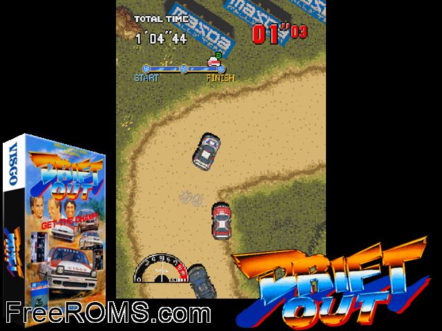 Drift Out Raine game showing 3D box cover and gameplay screenshot