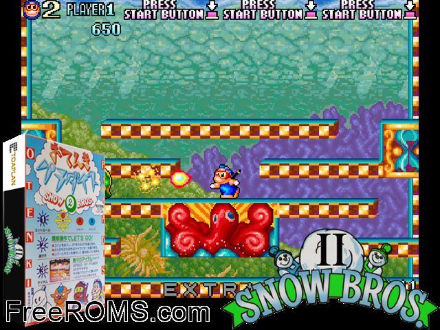 Snow Bros 2 Raine game showing 3D box cover and gameplay screenshot