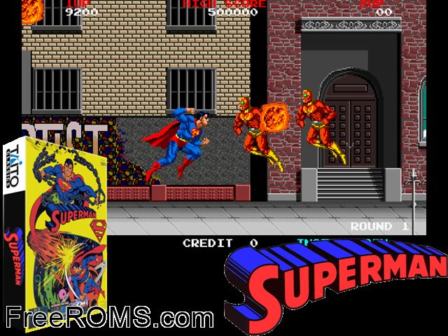 Superman Raine game showing 3D box cover and gameplay screenshot