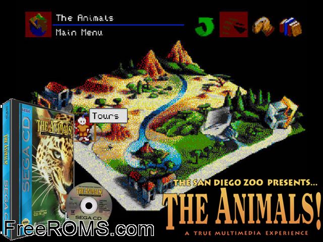 Animals! Sega CD game showing 3D box cover and gameplay screenshot