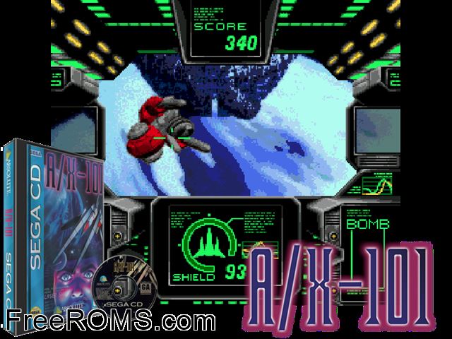 Ax 101 Sega CD game showing 3D box cover and gameplay screenshot