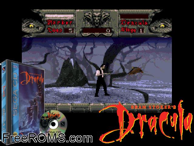Bram Stokers Dracula Sega CD game showing 3D box cover and gameplay screenshot
