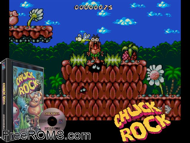 Chuck Rock I Sega CD game showing 3D box cover and gameplay screenshot