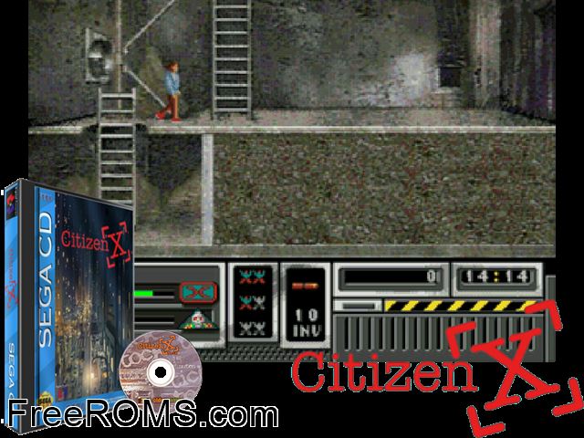 Citizen X Sega CD game showing 3D box cover and gameplay screenshot