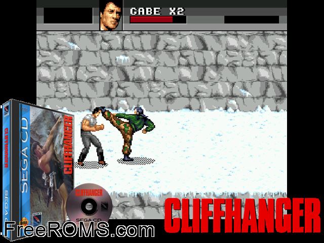 Cliffhanger Sega CD game showing 3D box cover and gameplay screenshot
