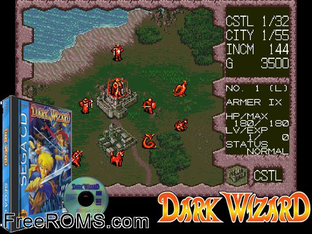 Dark Wizard Sega CD game showing 3D box cover and gameplay screenshot