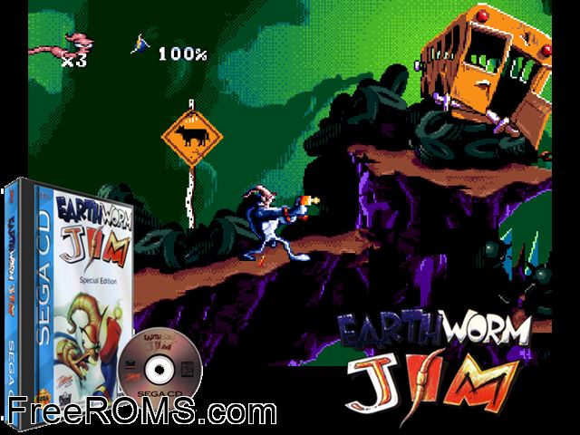 Earthworm Jim (Special Edition) Sega CD game showing 3D box cover and gameplay screenshot