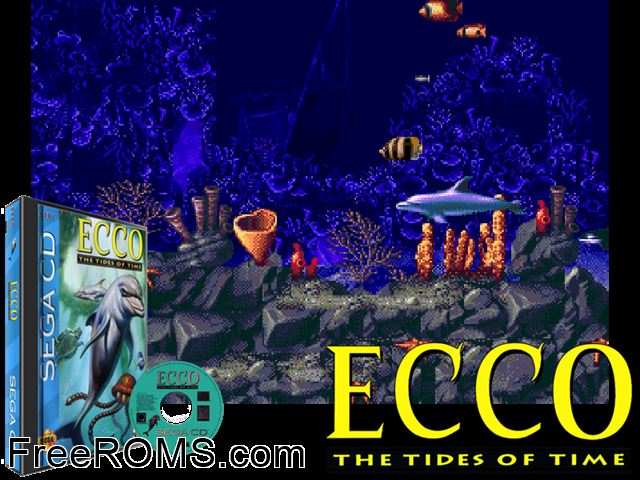 Ecco - The Tides of Time Sega CD game showing 3D box cover and gameplay screenshot