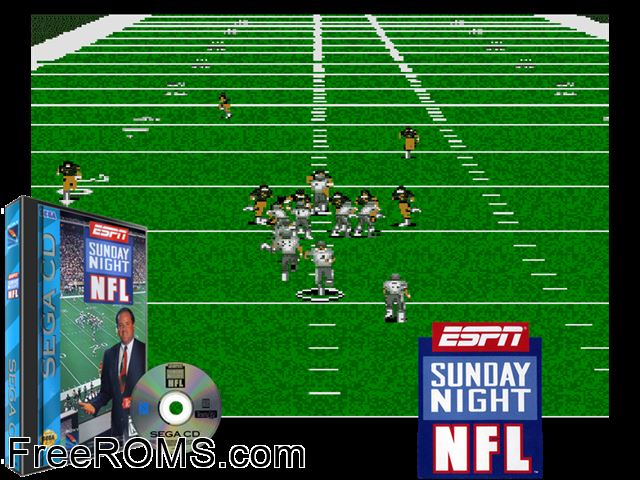Espn Sunday Night Football Sega CD game showing 3D box cover and gameplay screenshot