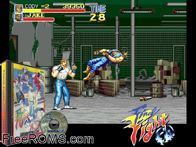 Final Fight CD Sega CD game showing 3D box cover and gameplay screenshot