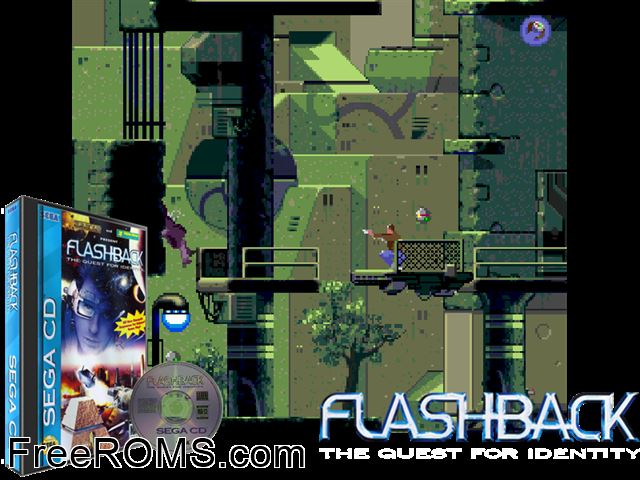 Flashback - the Quest for Identity Sega CD game showing 3D box cover and gameplay screenshot