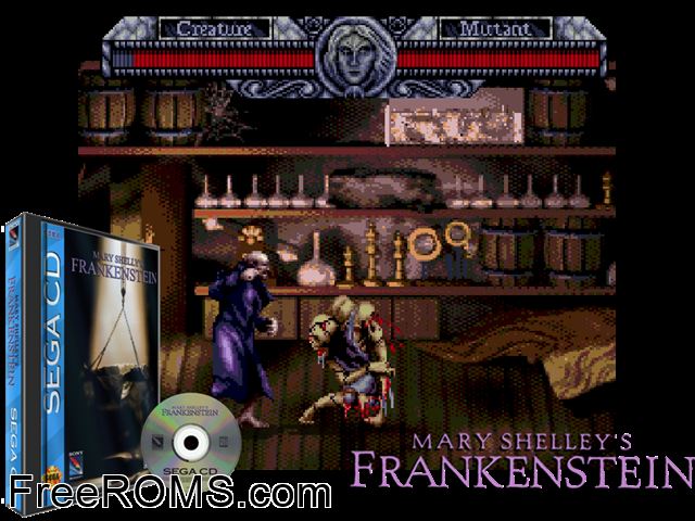 Frankenstein Sega CD game showing 3D box cover and gameplay screenshot