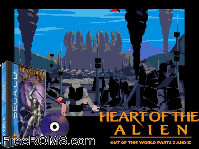 Heart of the Alien Sega CD game showing 3D box cover and gameplay screenshot