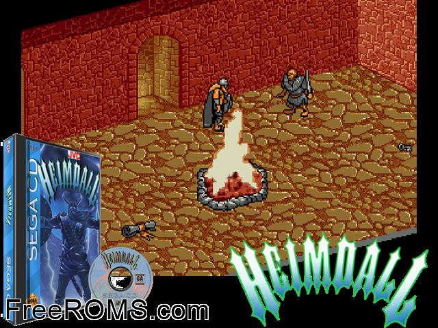 Heimdall Sega CD game showing 3D box cover and gameplay screenshot