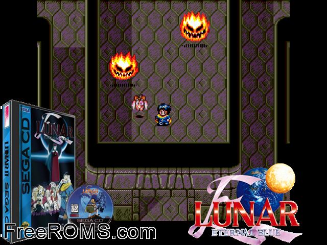Lunar Eternal Blue Sega CD game showing 3D box cover and gameplay screenshot