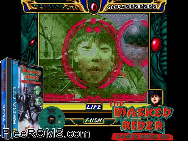Masked Rider - Kamen Rider Zo, The Sega CD game showing 3D box cover and gameplay screenshot