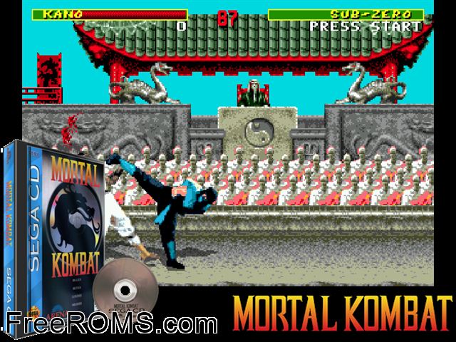 Mortal Kombat Sega CD game showing 3D box cover and gameplay screenshot
