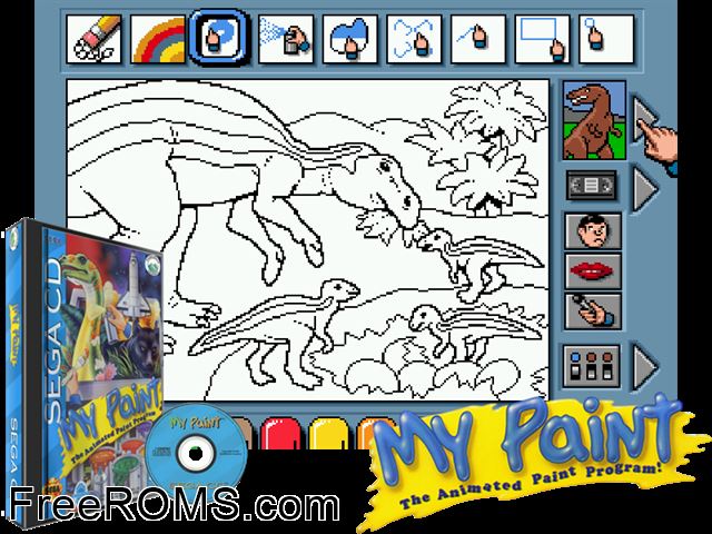 My Paint Sega CD game showing 3D box cover and gameplay screenshot