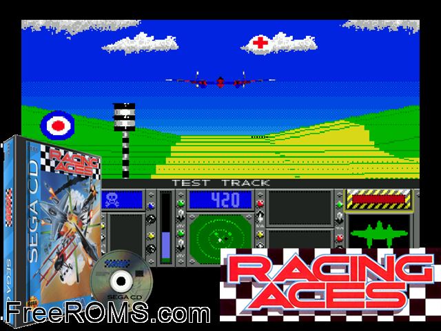 Racing Aces Sega CD game showing 3D box cover and gameplay screenshot