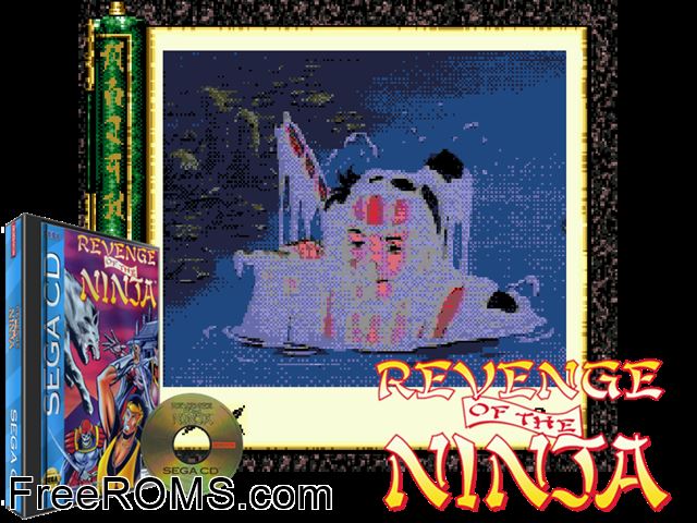 Revenge of the Ninja Sega CD game showing 3D box cover and gameplay screenshot