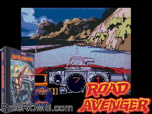Road Avenger Sega CD game showing 3D box cover and gameplay screenshot