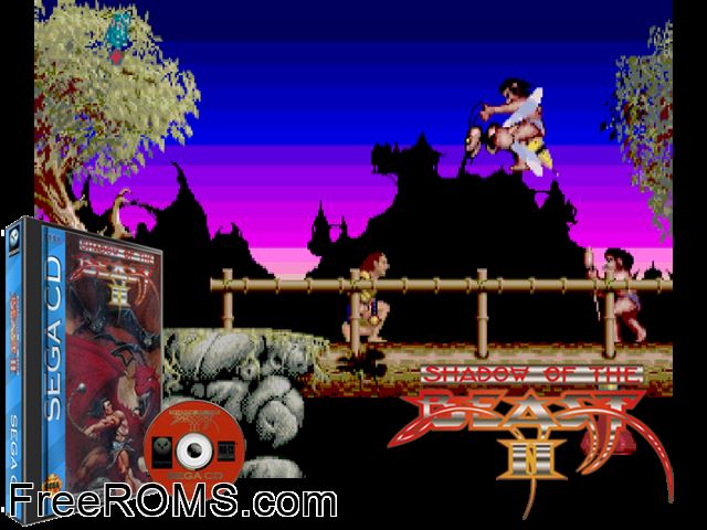 Shadow of the Beast 2 Sega CD game showing 3D box cover and gameplay screenshot